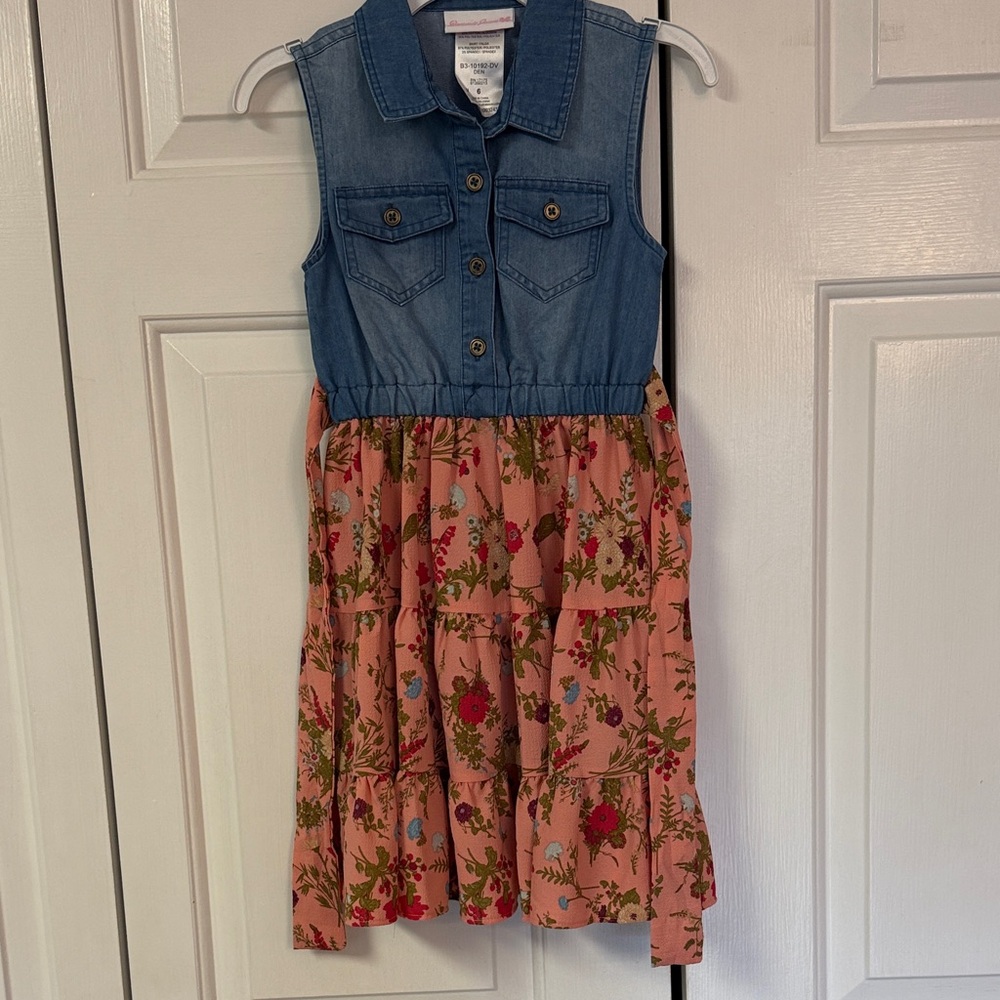 Bonnie Jean Blue Denim and Pink Floral Dress